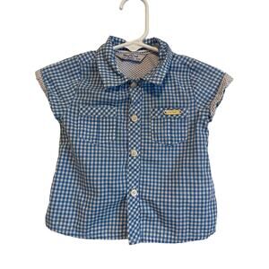 Mayoral blue gingham short sleeve button up shirt collared lightweight Size 4-6m